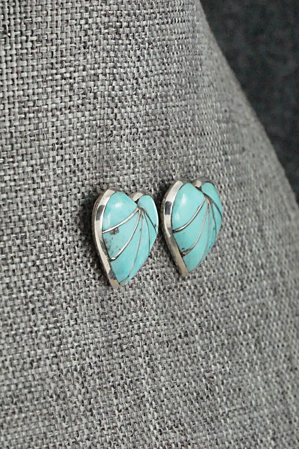 Turquoise & Sterling Silver Inlay Earrings - Evelyn Mahkee