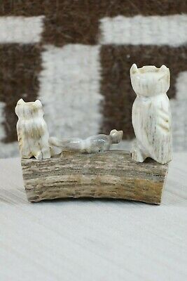 Owl and Fox Zuni Fetish Carving - Marvelita Phillips - High Lonesome Trading