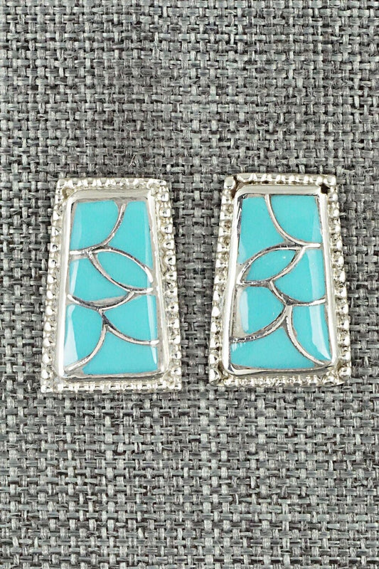 Turquoise & Sterling Silver Inlay Earrings - Karlena Seontewa