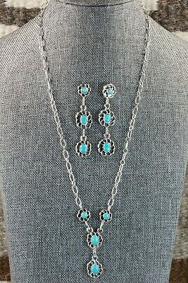 Navajo Turquoise & Sterling Silver Floral Necklace Set - Sadie Jim