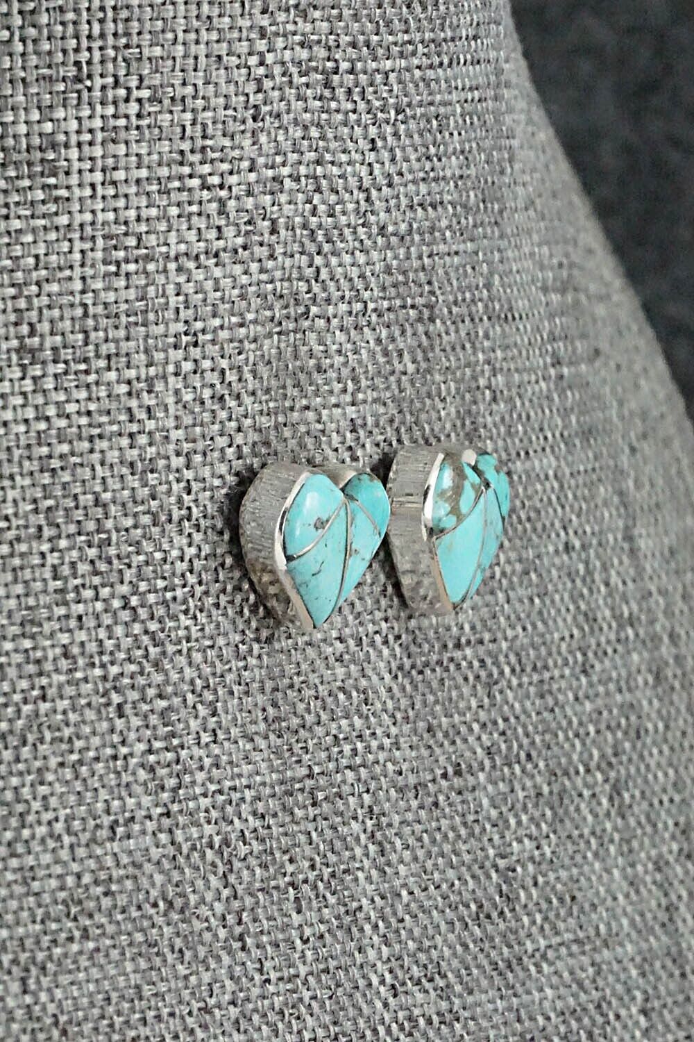 Turquoise & Sterling Silver Inlay Earrings - Evelyn Mahkee