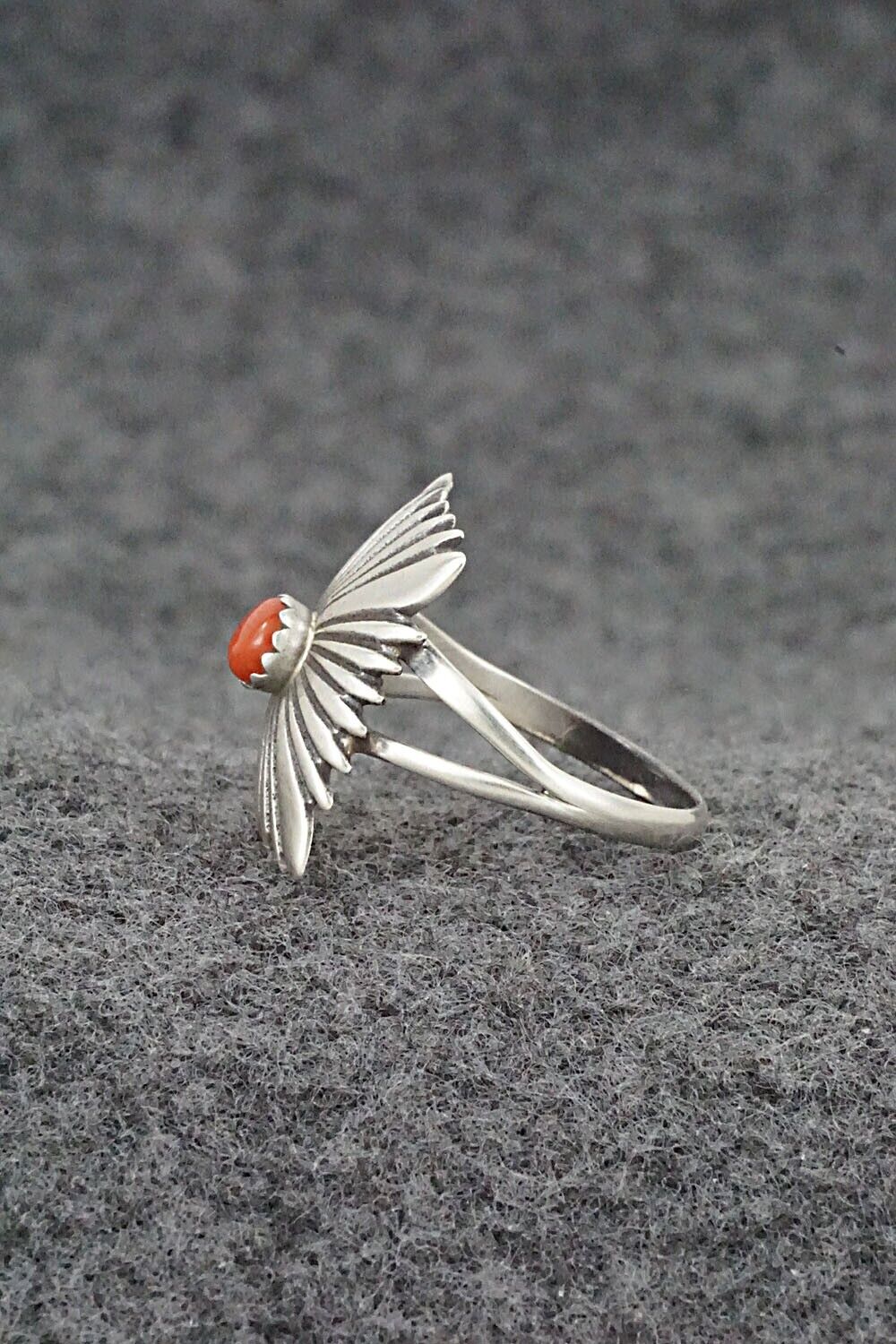 Coral & Sterling Silver Ring - Jamie Saunders - Size 8.25