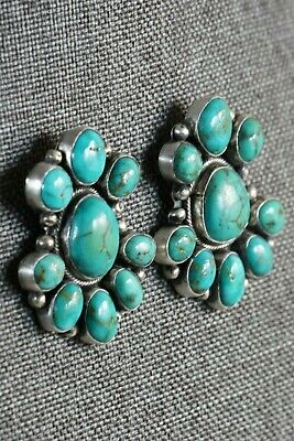 Navajo Turquoise and Sterling Silver Earrings - Edison Largo - High Lonesome Trading
