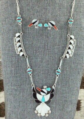 Multi Stone & Sterling Silver Inlay Necklace and Earrings Set - Leavus Ahiyite
