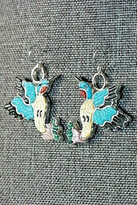 Zuni Multi Stone Inlay & Sterling Silver Hummingbird Earrings - Tamara Pinto - High Lonesome Trading
