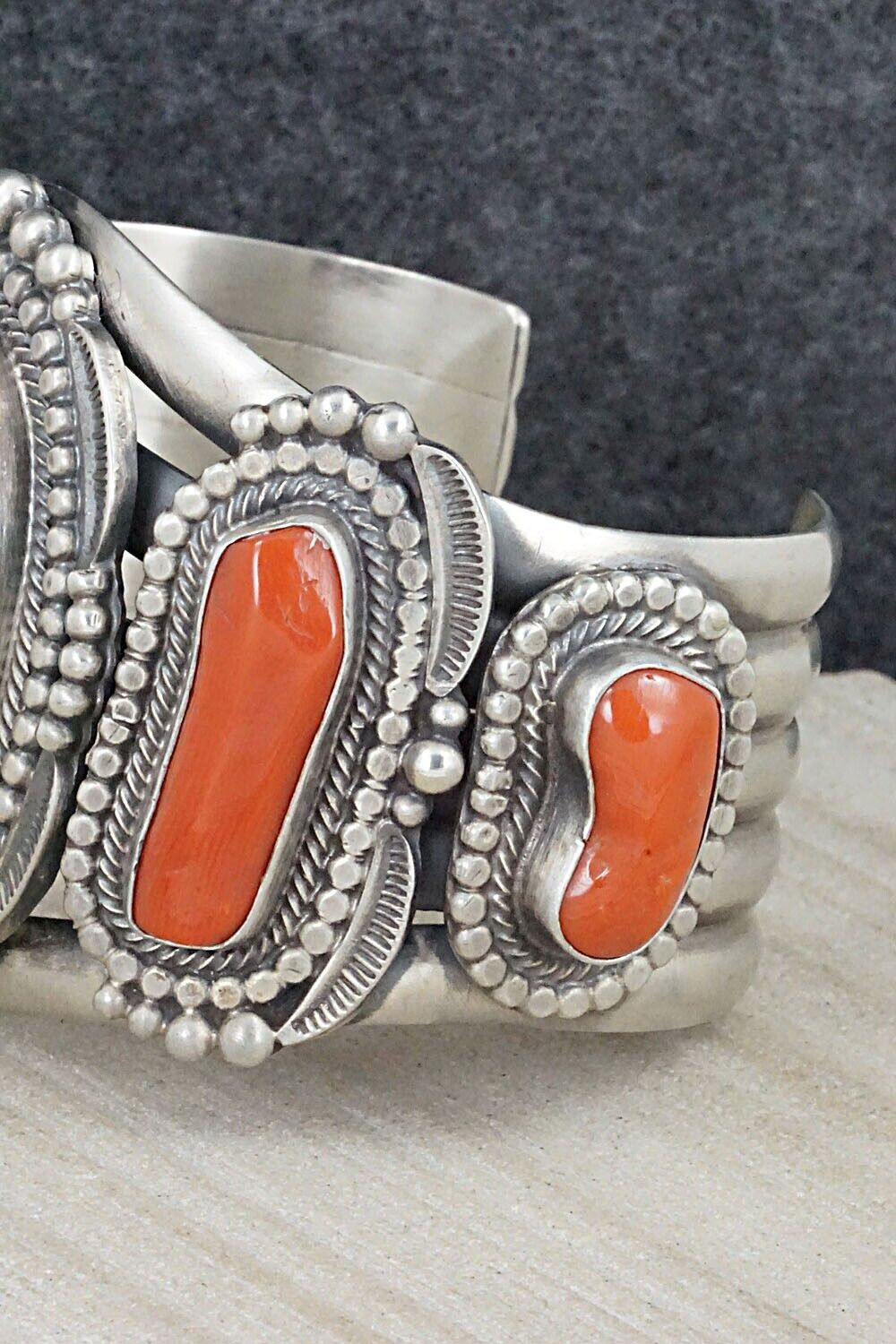 Turquoise, Coral and Sterling Silver Bracelet - Tom Lewis