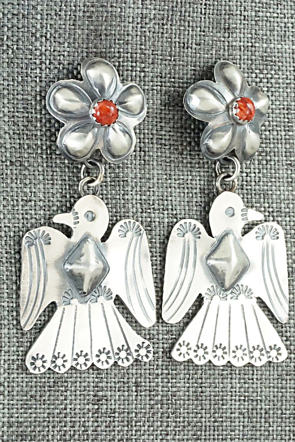 Spiny Oyster & Sterling Silver Earrings - Tim Yazzie