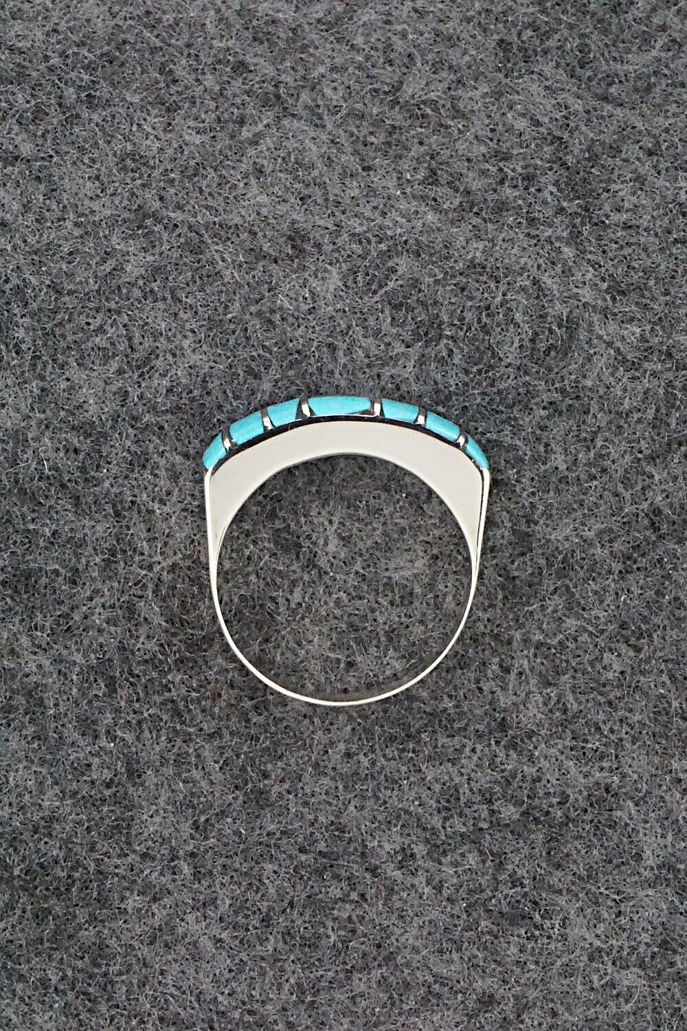 Turquoise & Sterling Silver Inlay Ring - Verna Kanesta - Size 8