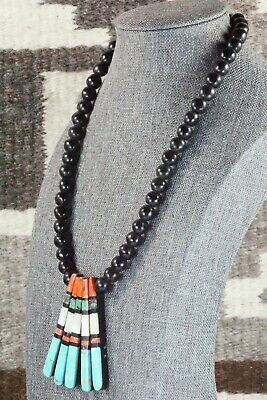 Turquoise, Coral and Jet Necklace - Torevia Crespin