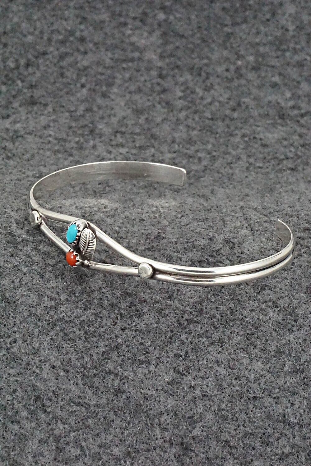 Turquoise, Coral and Sterling Silver Bracelet - Betty Hawthorne