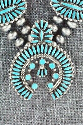 Turquoise & Sterling Silver Squash Blossom and Earrings - Lorena Peina
