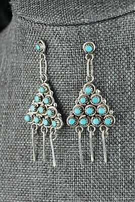 Zuni Turquoise & Sterling Silver Earrings - Arlene Quam - High Lonesome Trading
