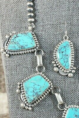 Navajo Turquoise & Sterling Silver Necklace and Earrings Set - Tom Lewis - High Lonesome Trading
