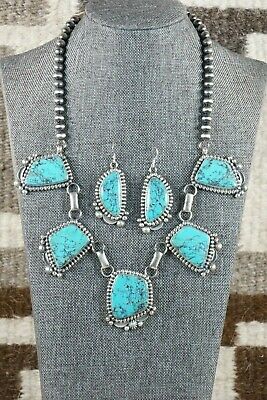 Navajo Turquoise & Sterling Silver Necklace and Earrings Set - Tom Lewis - High Lonesome Trading