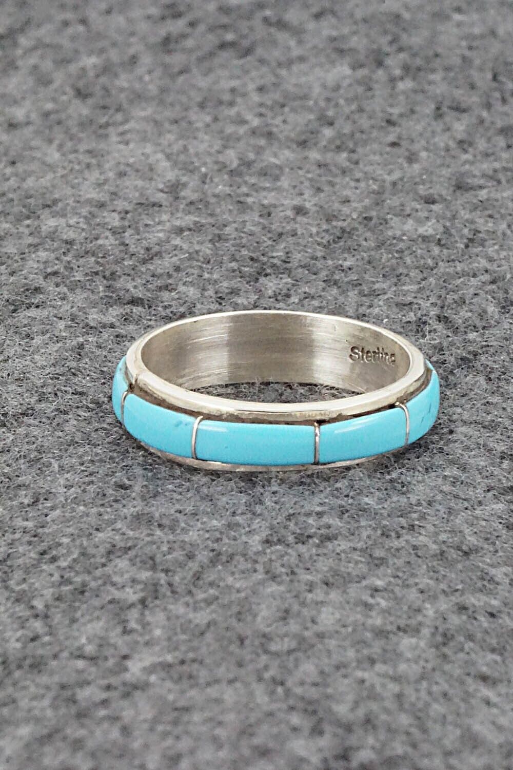 Turquoise & Sterling Silver Inlay Ring - Zenia Kylestewa - Size 10.5