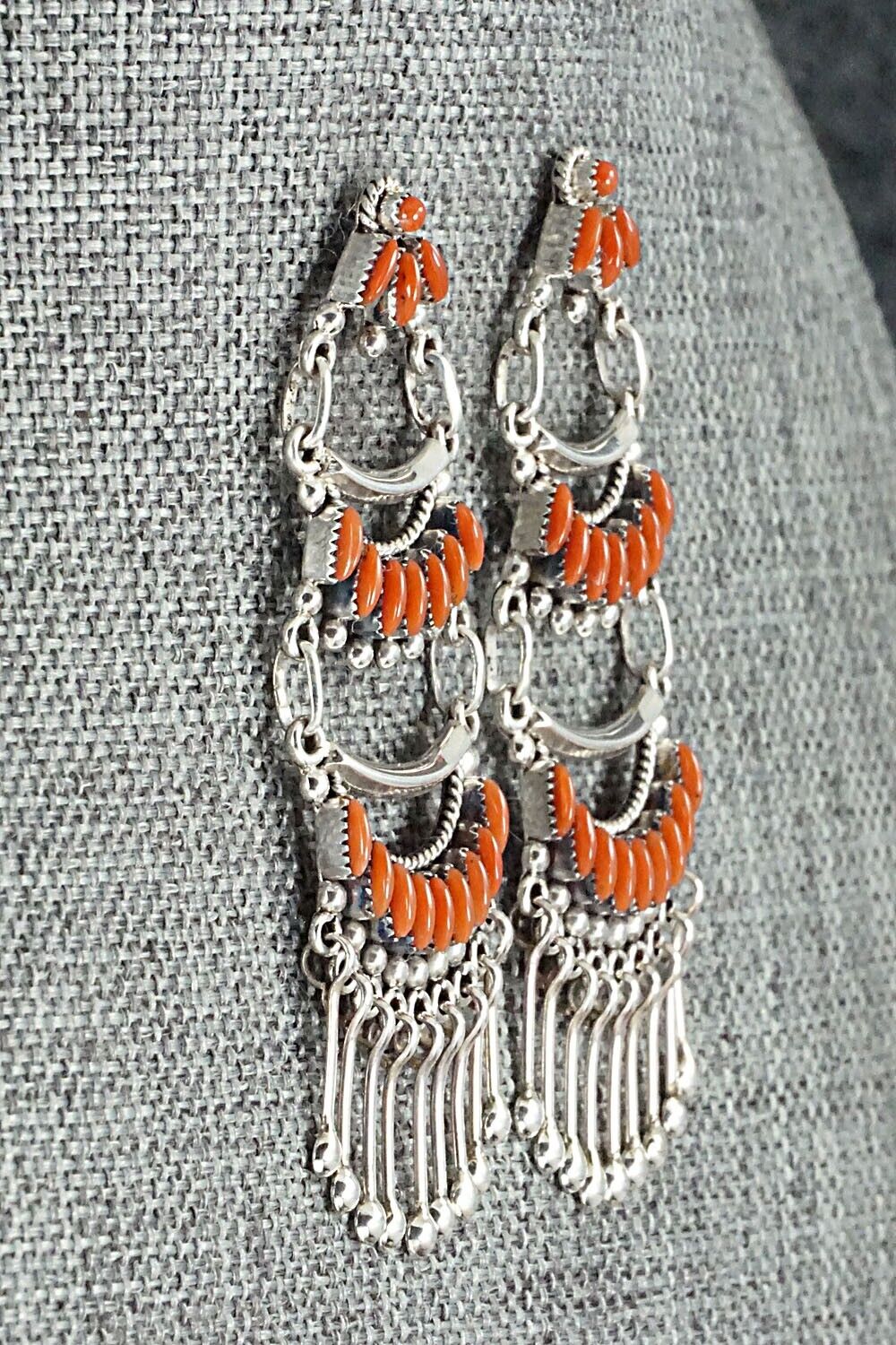 Coral & Sterling Silver Earrings - Stewart Nakatewa