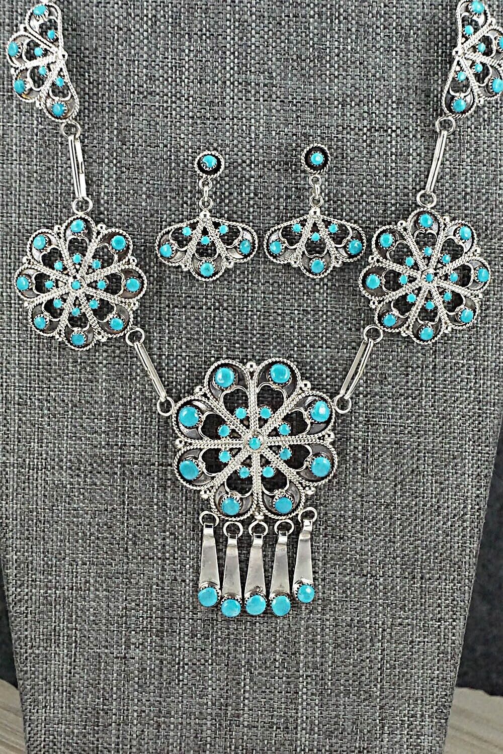 Turquoise & Sterling Silver Necklace and Earrings Set - Arlene Tsatie