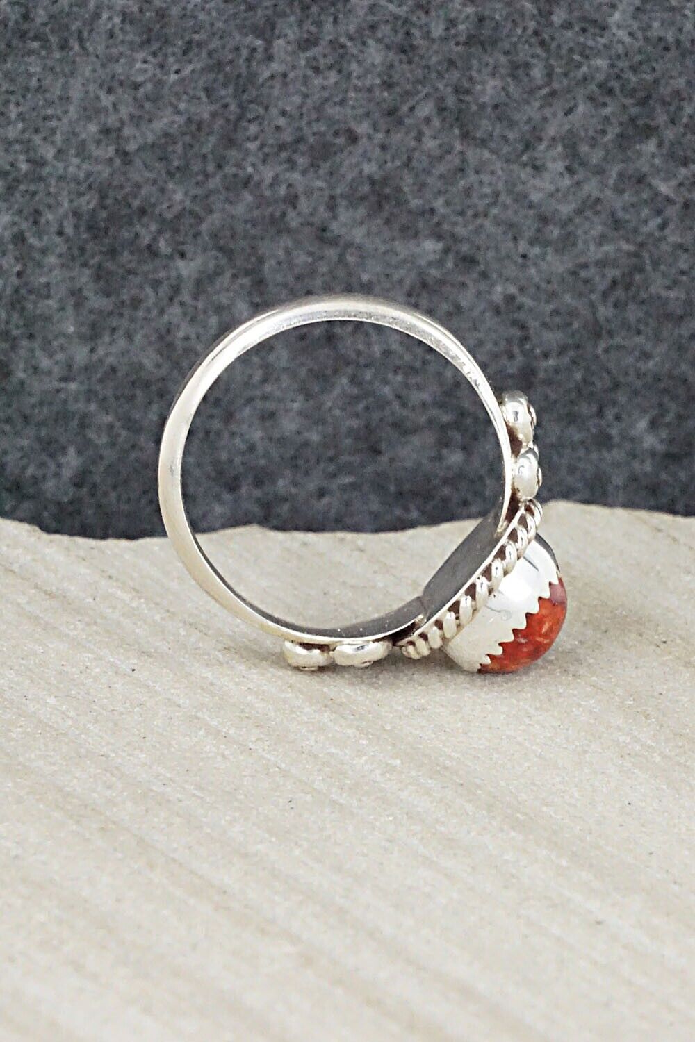 Spiny Oyster & Sterling Silver Ring - Freda Martinez - Size 8.25