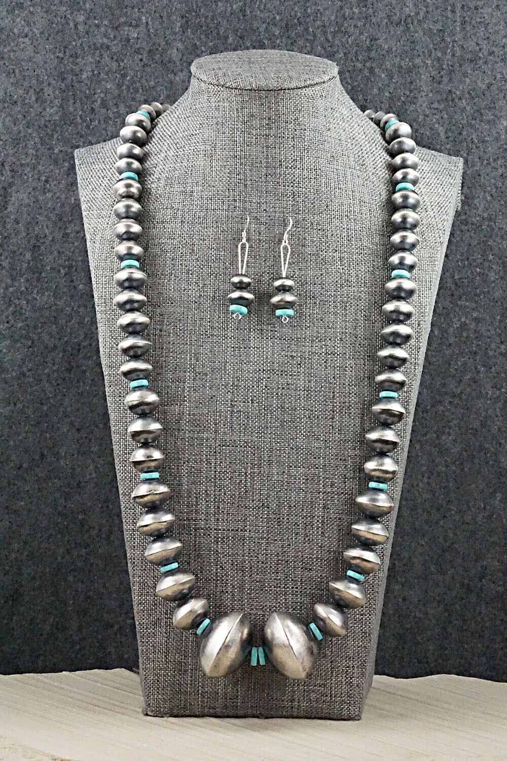 Turquoise and Navajo Pearl Sterling Silver Necklace Set - Sharon Nez Cooley