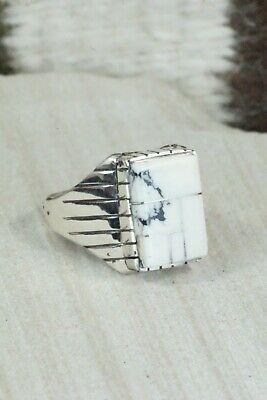 Inlay White Buffalo & Sterling Silver Ring - Ray Jack - Size 13 - High Lonesome Trading