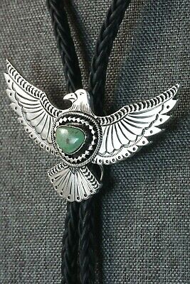 Navajo Turquoise & Sterling Silver Eagle Bolo Tie - Jereme Delgarito
