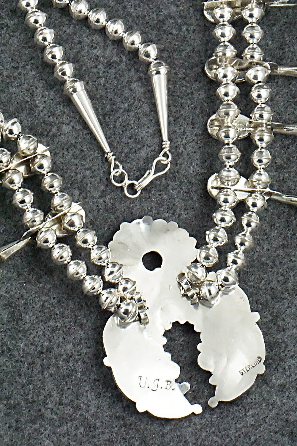 Turquoise & Sterling Silver Squash Blossom and Earrings - Vie Bobelu