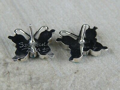 Zuni Turquoise & Sterling Silver Butterfly Earrings - Sylvin Noche - High Lonesome Trading