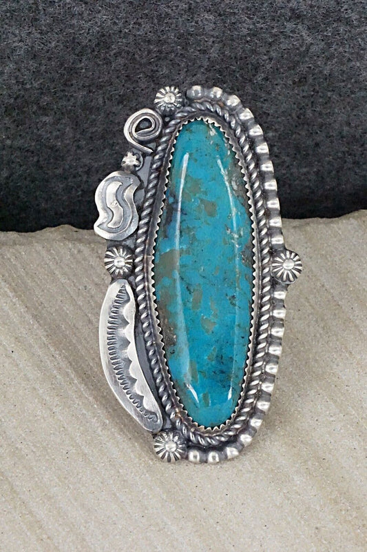 Turquoise & Sterling Silver Ring - Leslie Nez - Size 9.75