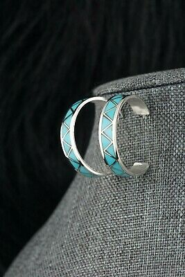 Zuni Turquoise & Sterling Silver Hoop Earrings - Tina Haloo - High Lonesome Trading