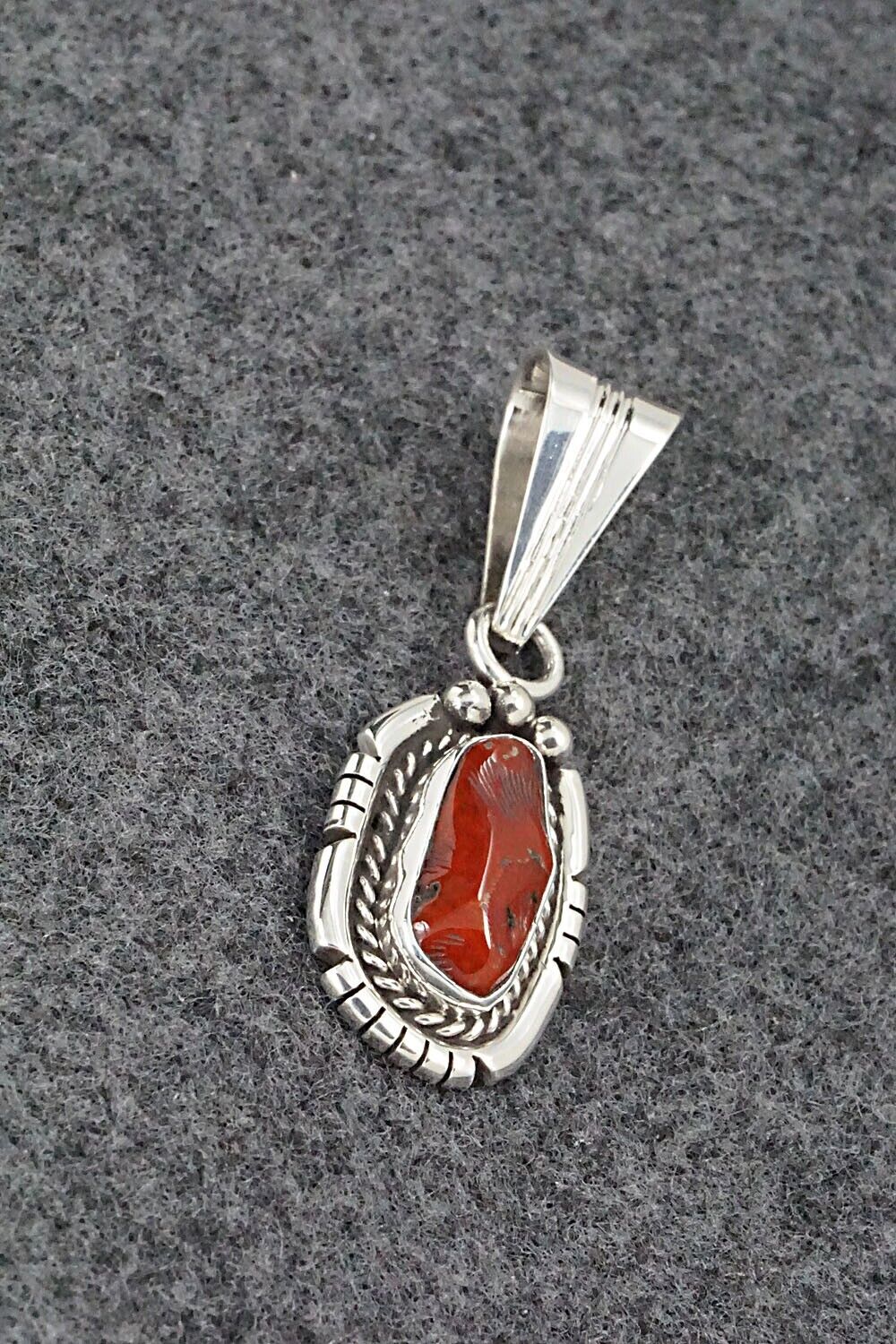 Coral & Sterling Silver Pendant - Samuel Yellowhair