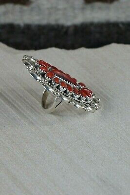 Navajo Coral and Sterling Silver Ring - Jaz Wilson - Size 7 - High Lonesome Trading