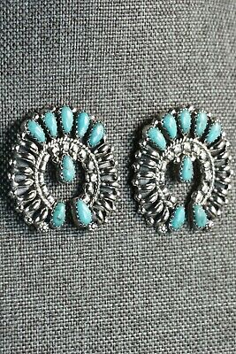 Navajo Turquoise and Sterling Silver Naja Earrings - Zeita Begay
