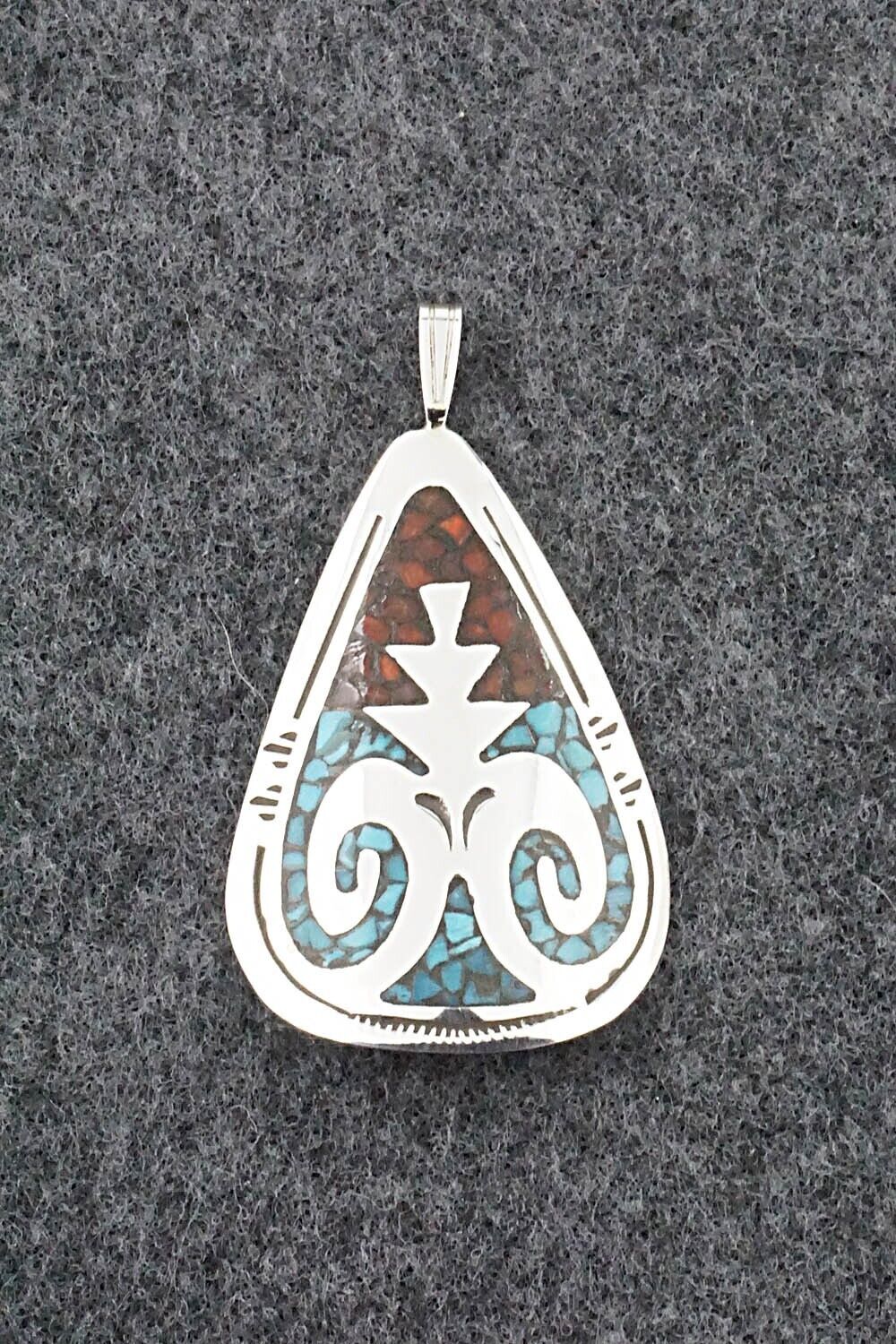 Turquoise, Coral and Sterling Silver Pendant - Jolene Yazzie