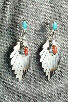 Turquoise, Coral & Sterling Silver Earrings - Genevieve Frank - High Lonesome Trading
