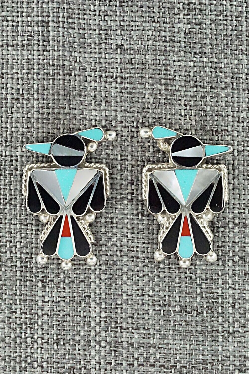 Multi Stone Inlay & Sterling Silver Earrings - Fabian Cellicion