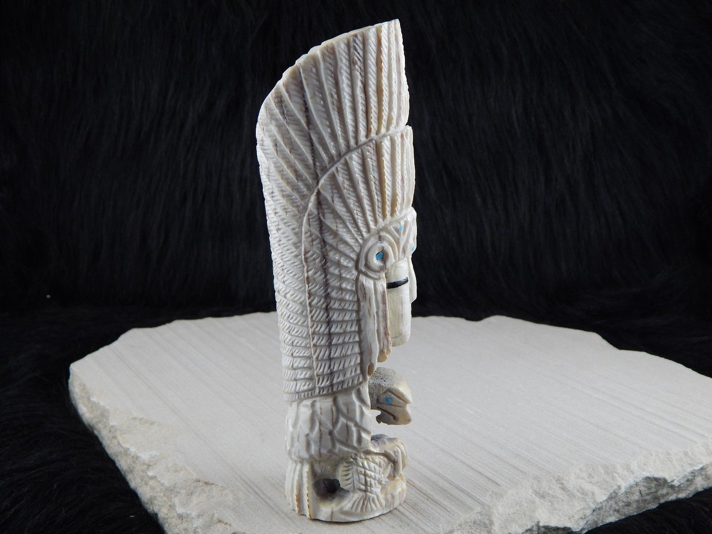 Chief & Eagle Zuni Fetish Carving - Jerrold Lahaleon - High Lonesome Trading