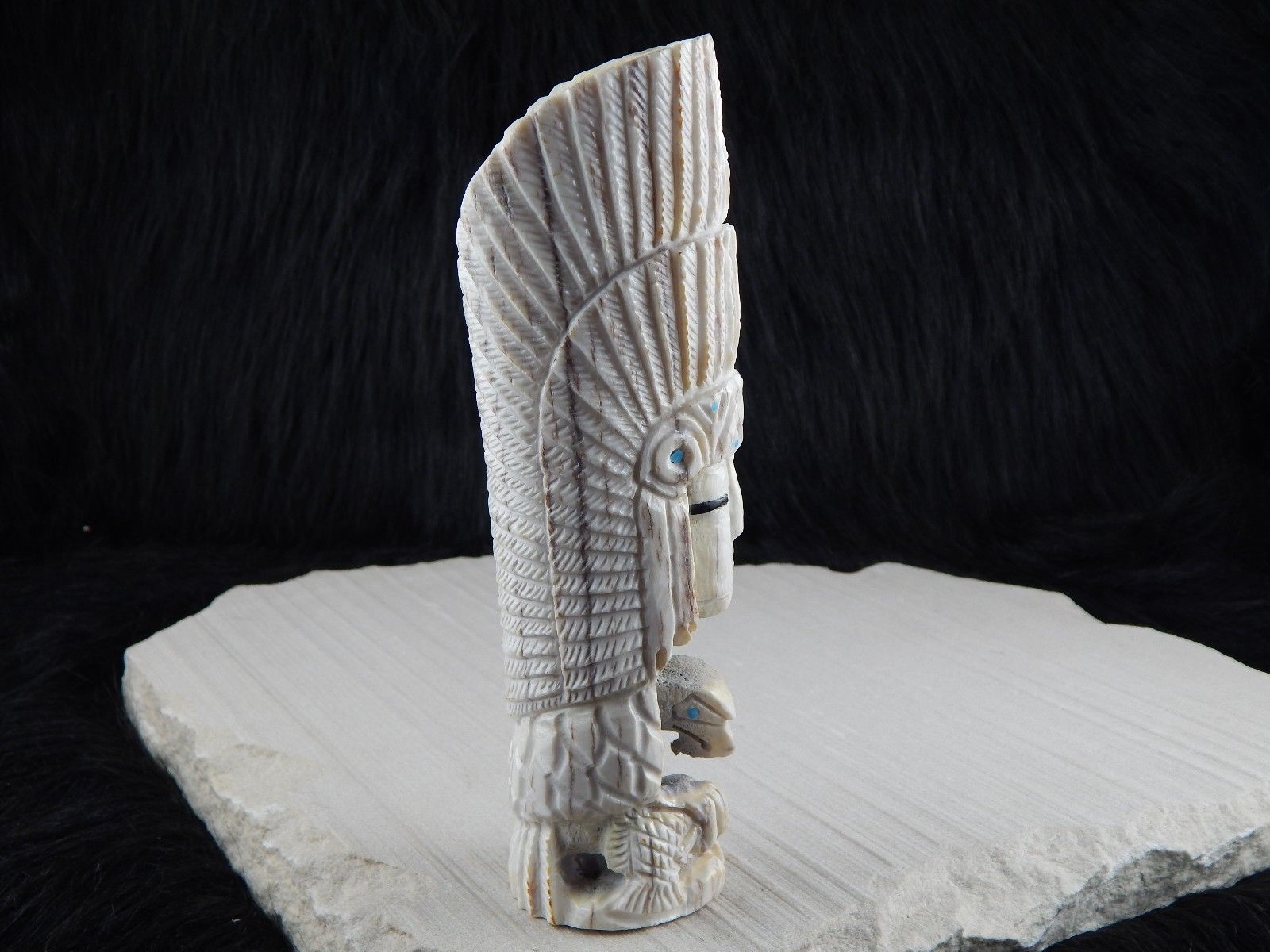 Chief & Eagle Zuni Fetish Carving - Jerrold Lahaleon - High Lonesome Trading