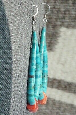 Turquoise, Spiny Oyster & Sterling Silver Earrings - Lupe Lovato