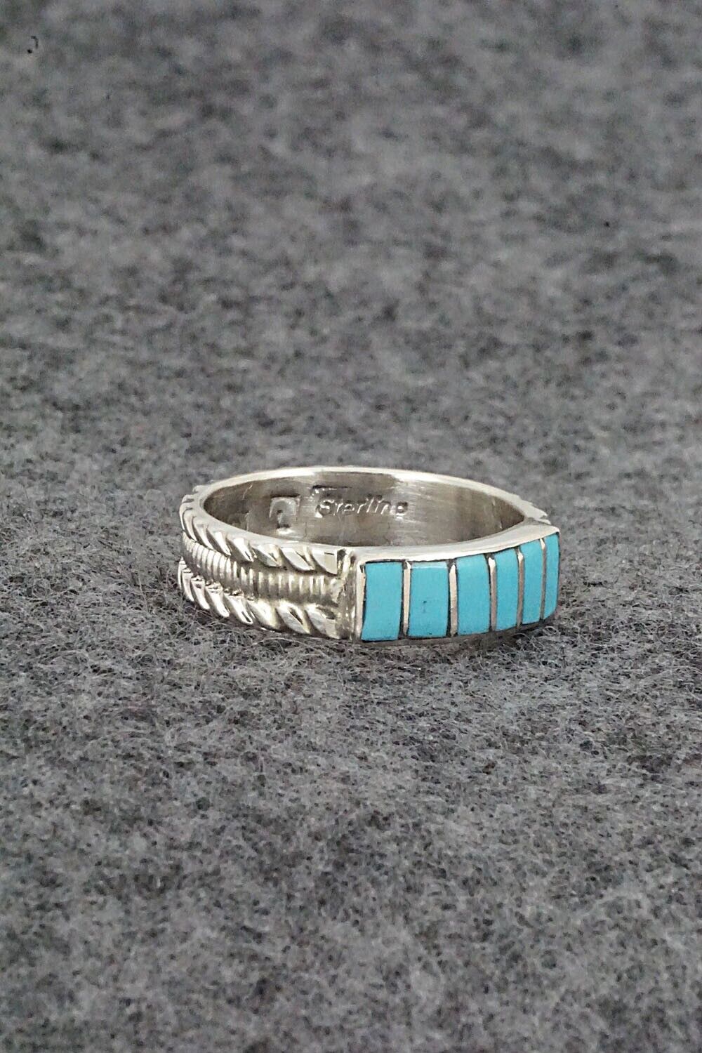 Turquoise & Sterling Silver Inlay Ring - Orlando Laweka - Size 7
