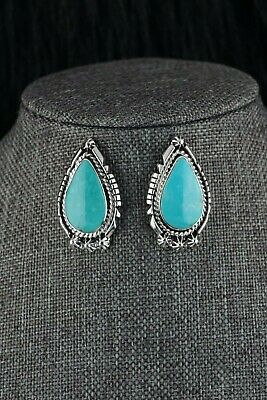 Navajo Turquoise & Sterling Silver Earrings - Freida Martinez - High Lonesome Trading