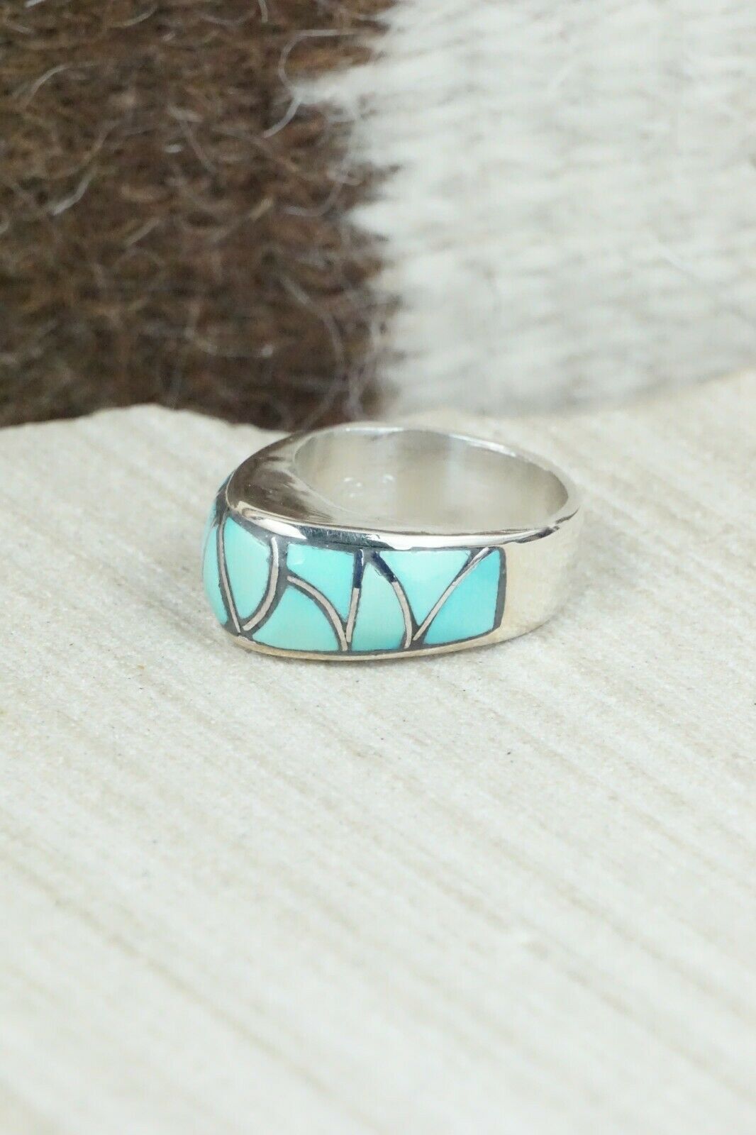 Turquoise & Sterling Silver Ring - Orena Leekya - Size 4.75
