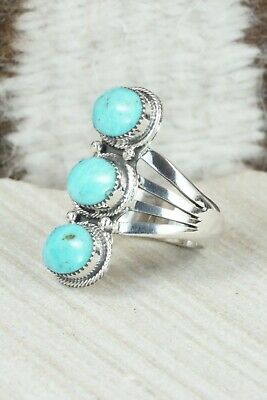 Turquoise & Sterling Silver Ring - Sheena Jack - Size 7.75