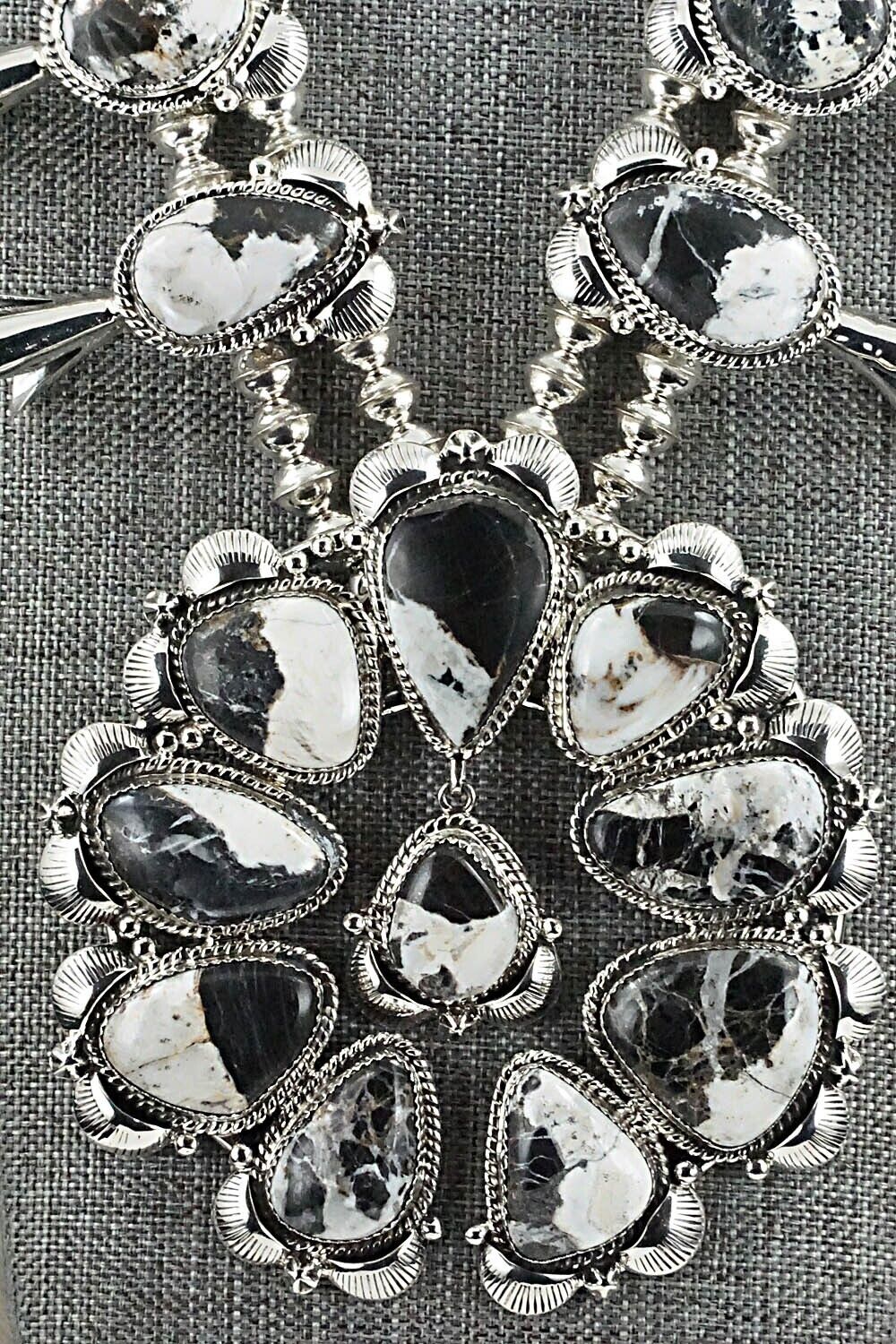 White Buffalo & Sterling Silver Squash Blossom Set - Vernon Johnson