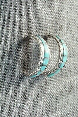 Turquoise & Sterling Silver Hoop Earrings - Malcom Chavez