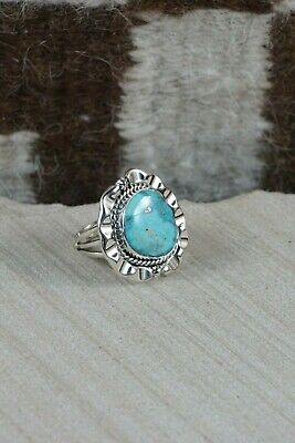 Navajo Turquoise and Sterling Silver Ring - Samuel Yellowhair - Size 8.5