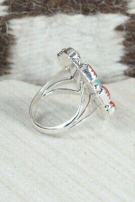 Turquoise, Coral & Sterling Silver Ring - Roberta Begay - 6.75 - High Lonesome Trading