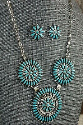 Navajo Turquoise & Sterling Silver Necklace Set - Nathaniel Nez - High Lonesome Trading