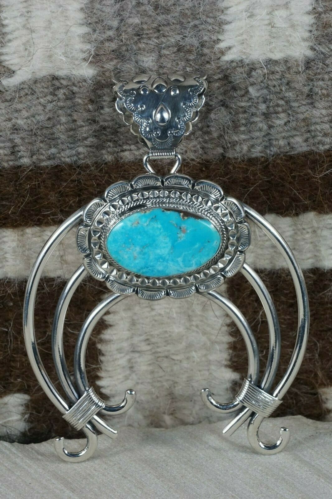 Navajo Turquoise and Sterling Silver Naja Pendant - Raymond Delgarito - High Lonesome Trading