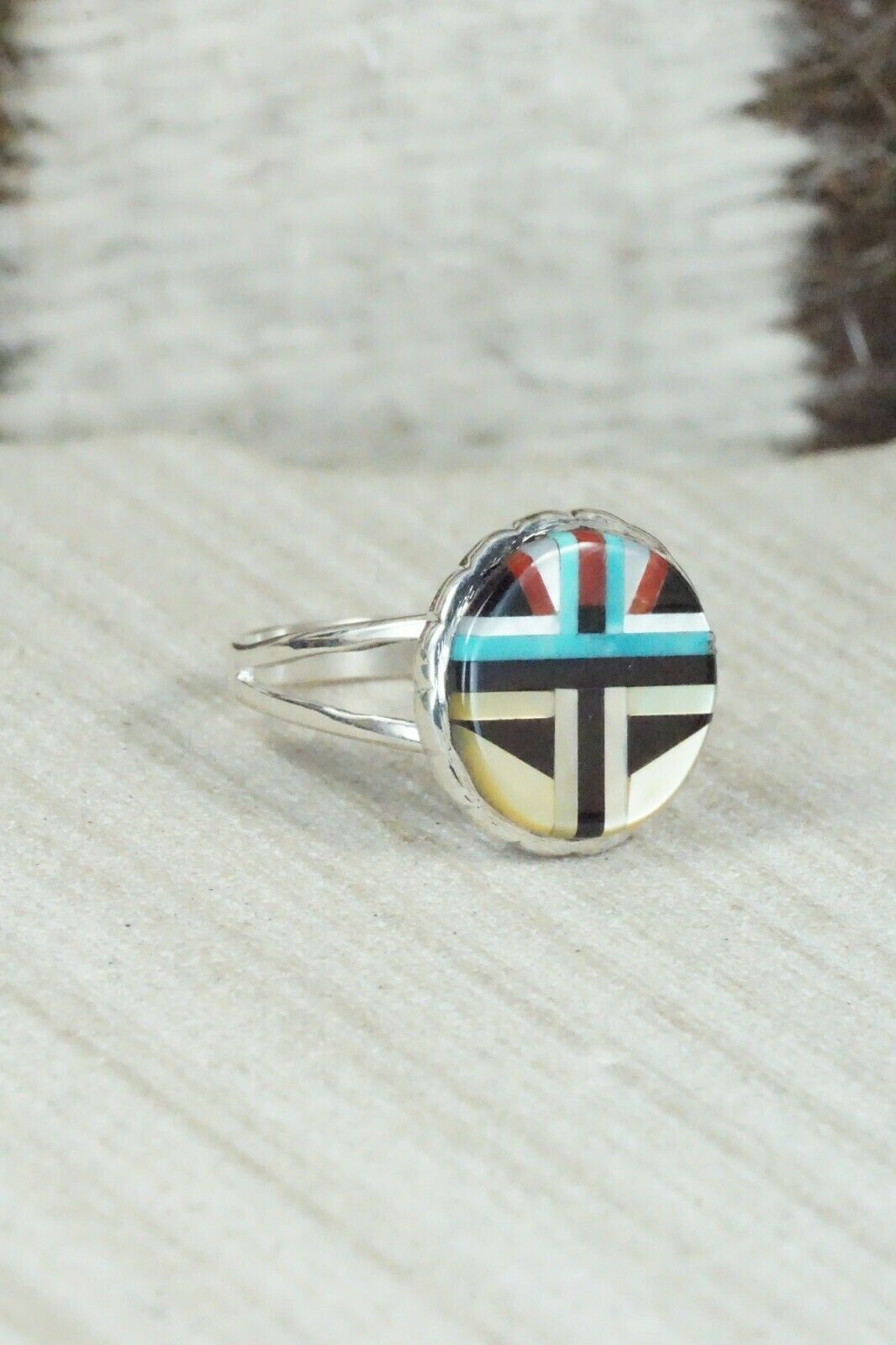 Multi Stone & Sterling Silver Ring - Ruddell Lonjose - Size 7.25