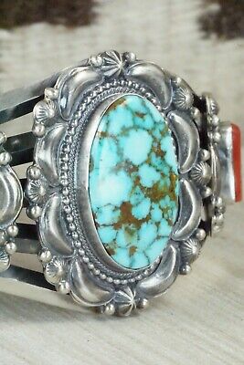 Turquoise, Coral and Sterling Silver Bracelet - Tom Lewis